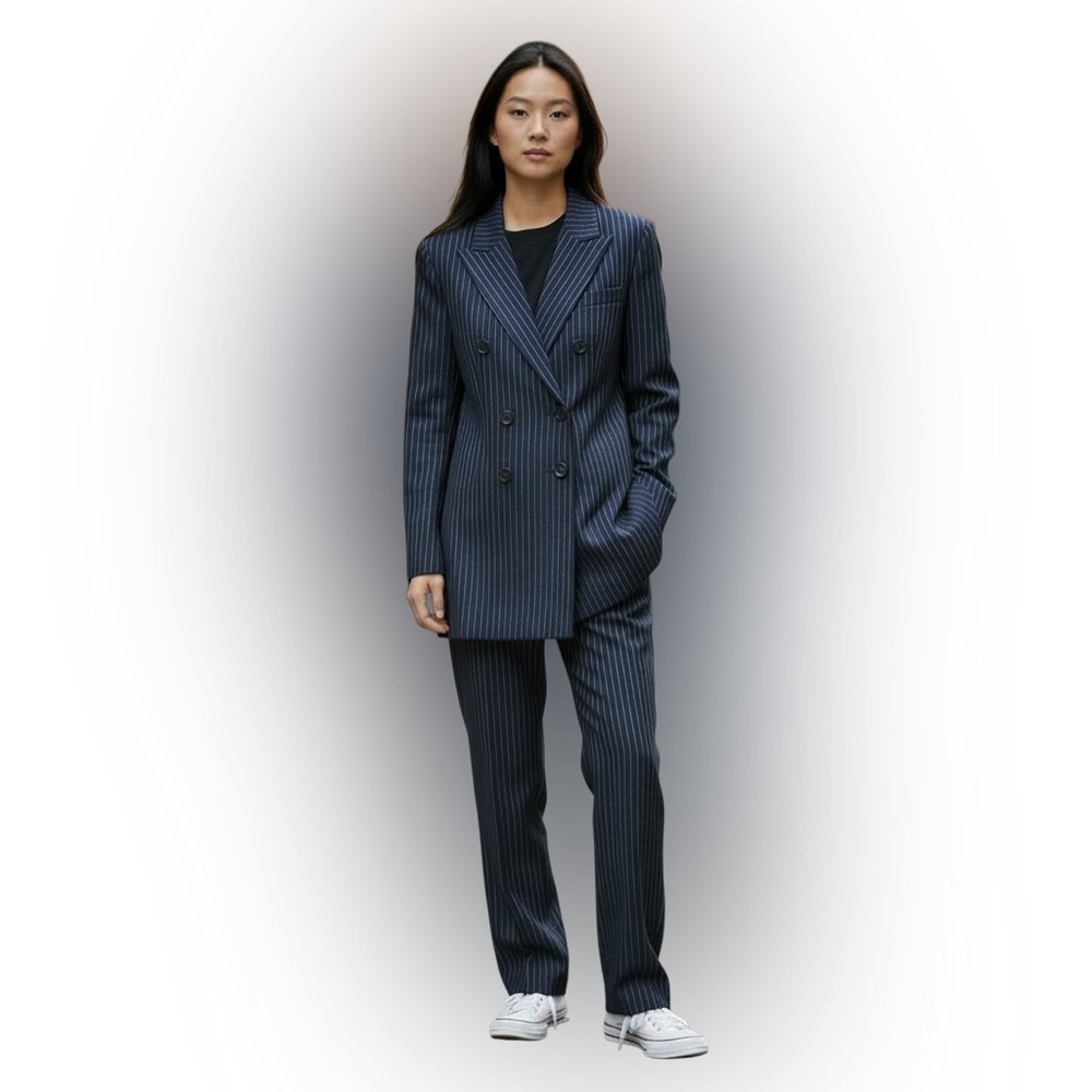 Vintage Mondi Sport Navy White Pinstripe Pant Suit Size EU38/US8